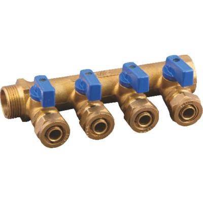 Distribuitor pentru retea calorifere, 4 robineti, coloana 3/4, iesire 16 mm foto