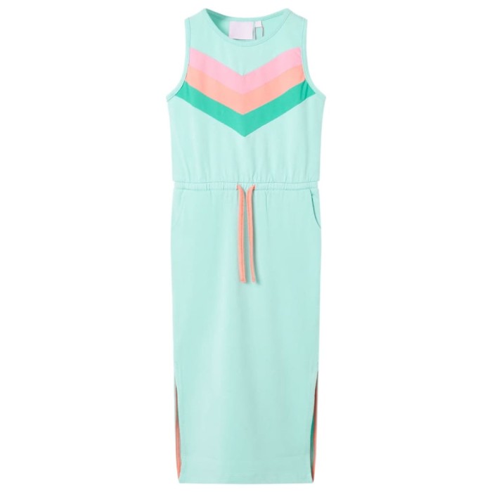 Rochie pentru copii cu snur in talie, verde menta deschis, 140