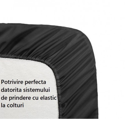 Cearceaf de pat cu elastic, bumbac natural 100%, negru - 180/200 foto