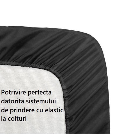 Cearceaf de pat cu elastic, bumbac natural 100%, negru - 180/200