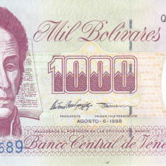 Bancnota Venezuela 1,000 Bolivares 6.8.1998 - P76d UNC