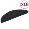 Covorase autoadezive pentru scari, 15 buc., 56x17x3 cm, negre, semirotunde