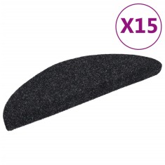 Covorase autoadezive pentru scari, 15 buc., 56x17x3 cm, negre, semirotunde