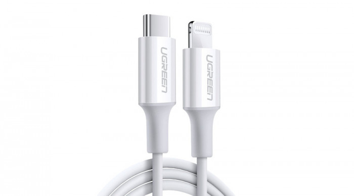 Ugreen Cablu de date și &icirc;ncărcare USB tip C - Lightning iPhone iPad MacBook MFI 1m 3A 18W - Alb (10493)