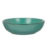Farfurie Ad&acirc;ncă Ceramică, Model Dungi Reliefate, Culoare Petrol, Diametru 20cm, Capacitate 1,101L, Oem