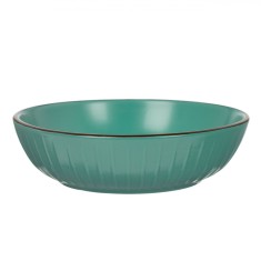 Farfurie Ad&acirc;ncă Ceramică, Model Dungi Reliefate, Culoare Petrol, Diametru 20cm, Capacitate 1,101L