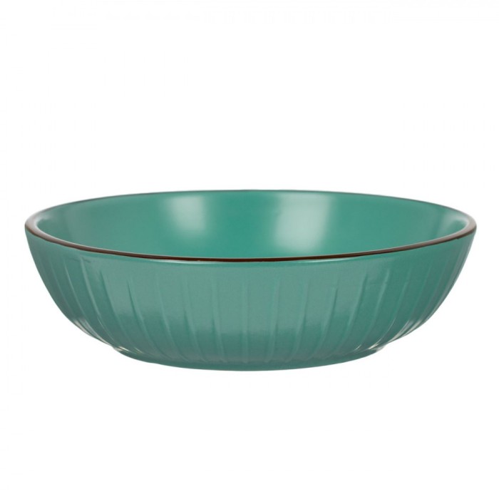 Farfurie Ad&acirc;ncă Ceramică, Model Dungi Reliefate, Culoare Petrol, Diametru 20cm, Capacitate 1,101L