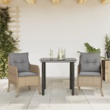 VidaXL Set mobilier de grădină cu perne, 3 piese, bej, poliratan