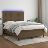 Cumpara ieftin Pat cu arcuri, saltea și LED, maro &icirc;nchis, 140x190 cm, textil