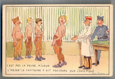 AX 06 CP VECHE INTERBELICA -UMORISTICA MILITARA - SOLDATI LA INJECTIE, DOCTOR foto
