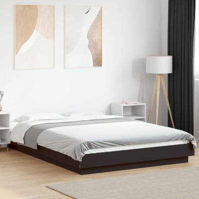vidaXL Cadru de pat cu lumini LED, negru, 120x190 cm, lemn prelucrat foto