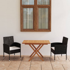 Set mobilier gradina, 5 piese, negru, poliratan si lemn acacia