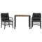 Set bistro cu perne, 3 piese, negru, poliratan