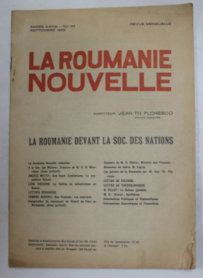 LA ROUMANIE NOUVELLE , REVUE MENSUELLE , NR. 54 , SEPTEMBRE , 1929 foto