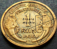 Moneda istorica 1 FRANC - FRANTA, anul 1936 * cod 4650 = surplus bavura foto