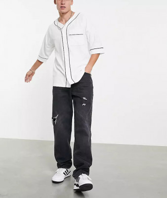 Camasa stil baseball cu maneca scurta si buzunar, alb, M foto
