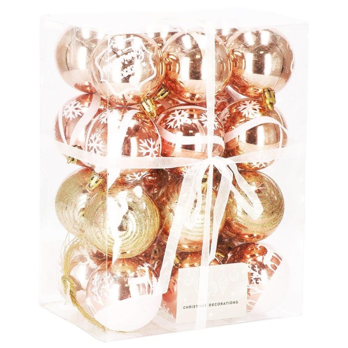 Set globuri de Craciun cu modele de sarbatori, 24 bucati, 6cm, rose Household NewTrend