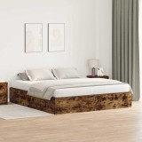 Cumpara ieftin Cadru de pat cu depozitare cu usa Stejar fumuriu 200 x 200 cm