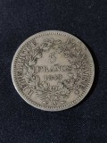 Moneda Argint Franta 1849 A, 5 Franci, 25g, Argint 0.900