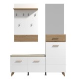 Cuier hol Sein cu 6 agatatori, oglinda, comoda si bancheta, alb, 141 x 35 x 190 cm, 3C