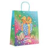 Sacosa Cadou Kraft, Happy Birthday, Multicolor, 36x12x41cm, Oem