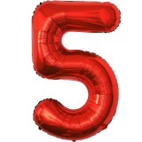 Balon din folie metalizata flippy, figurina cifra, tema aniversare 100 cm, ambalaj individual, pai inclus, umflare cu aer sau heliu, rosu, cifra 5