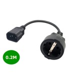 Cablu adaptor alimentare C14 la Schuko CEE7/4, 20cm, 10A, 250V, Cupru, Negru