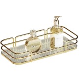 Raft metalic Pufo Luxury pentru baie si bucatarie- Suport organizator pentru blat sau perete, 31 x 14 cm, auriu