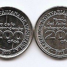 Venezuela Set 2 - 25, 25 Centimos 2010/11 - (Independence) V17, UNC !!!