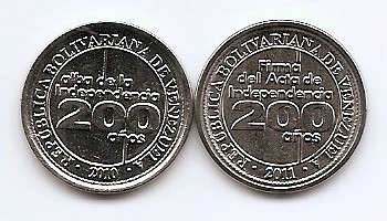 Venezuela Set 2 - 25, 25 Centimos 2010/11 - (Independence) V17, UNC !!! foto