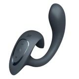 Vibrator Iepuras G for Goddess 1 Satisfyer, 12 Moduri Vibratii, Silicon, USB, Gri Inchis, 18.5 cm