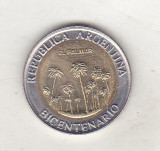 Bnk mnd Argentina 1 peso 2010 unc , bimetal . El Palmar, America Centrala si de Sud