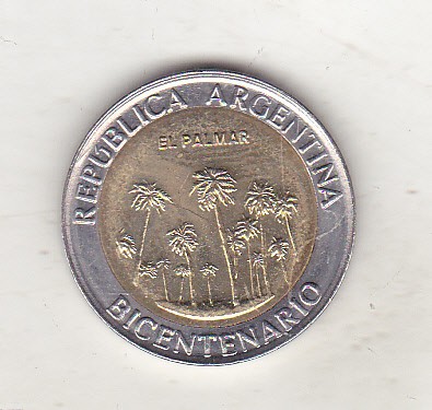 bnk mnd Argentina 1 peso 2010 unc , bimetal . El Palmar foto