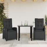 vidaXL Set mobilier de grădină cu perne, 3 piese, negru, poliratan 3212967