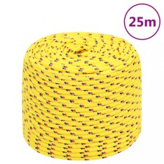 vidaXL Fr&acirc;nghie de barcă, galben, 6 mm, 25 m, polipropilenă