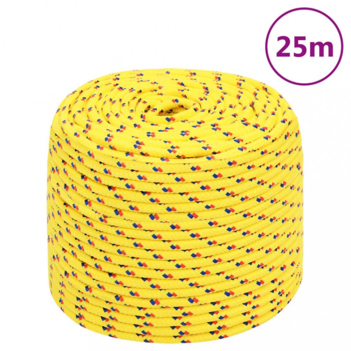 vidaXL Fr&acirc;nghie de barcă, galben, 8 mm, 25 m, polipropilenă