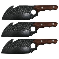 Set trei cutite macelarie IdeallStore?, lucrate manual, Ying-Yang Blade, 26.5 cm, maner lemn, negru foto