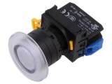 Comutator alb acționat prin apăsare 22mm 2 NO stabilizator de poziție