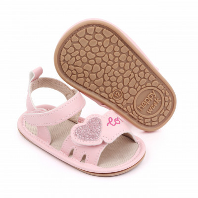 Sandalute roz pentru fetite - Love (Marime Disponibila: 3-6 luni (Marimea 18 foto