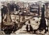 1976, Tablou / lucrare mare pe panza, Roma, Renato Giusti, pictor italian cunoscut, semnat dreapta jos si pe verso, lucrare catalogata, 70 x 50, Peisaje, Grisaille, Abstract