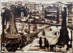 1976, Tablou / lucrare mare pe panza, Roma, Renato Giusti, pictor italian cunoscut, semnat dreapta jos si pe verso, lucrare catalogata, 70 x 50