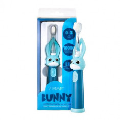 Periuta de dinti electrica Vitammy Bunny Blue, pentru copii 0-3 ani, cu lumina LED si efecte sonore, 24.000 de miscari/min, 2 programe de periaj, fibr