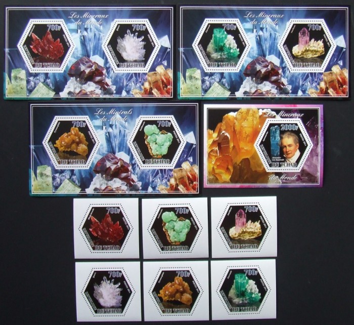 R.DU TCHAD-MINERALE-SET 6 V.+4 S/Sh.NEOBLITERATE-DANTELATE-MNH** - EP 080