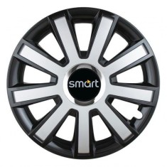 Set 4 capace roti Silver/black cu inel cromat R14 pentru gama auto Smart
