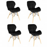 Cumpara ieftin Set 4 scaune stil scandinav, catifea, lemn, negru si natur, 46x50x73 cm