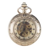 Ceas de buzunar Gorben PM006 Auriu - Luxury, Skeleton Mecanic, Steampunk, Afișaj cu Cifre Romane, Cu Lant Vintage Retro