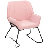 HOMCOM Fotoliu de Lounge cu Scaun Larg și Capitonat Tapitat &icirc;n Catifea Picioruse de Metal Fotoliu pentru Living Roz | Aosom Romania