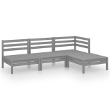 Set mobilier de gradina, 4 piese, gri, lemn masiv de pin