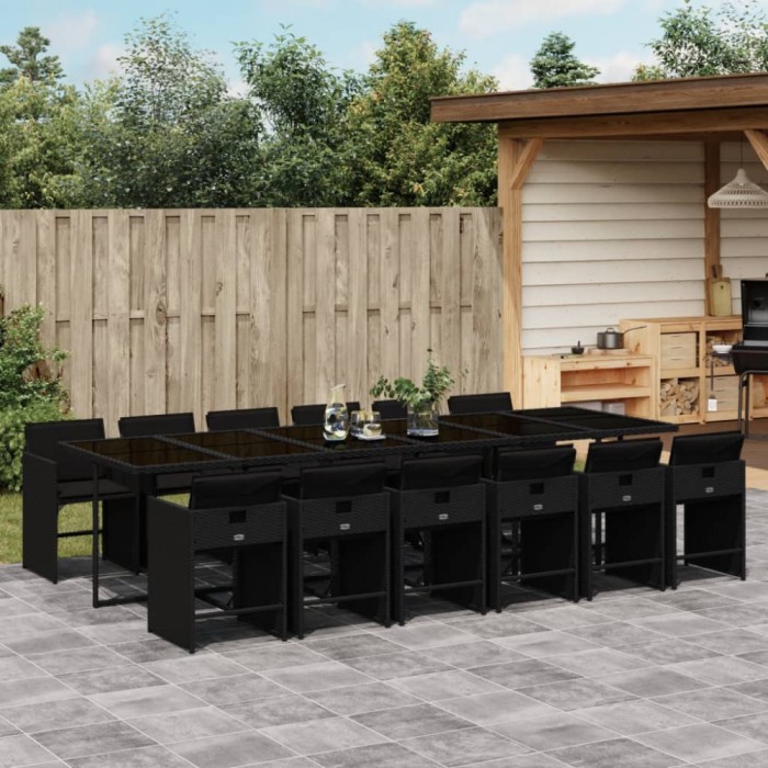 Gossi set mobilier de gradina cu perne, 13 piese, negru, poliratan