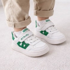 Adidasi albi cu insertii verzi pentru copii - MyBaby (Marime Disponibila: 9-12